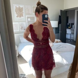 For Love and Lemons Mon Cheri Lace Mini Dress Red size M